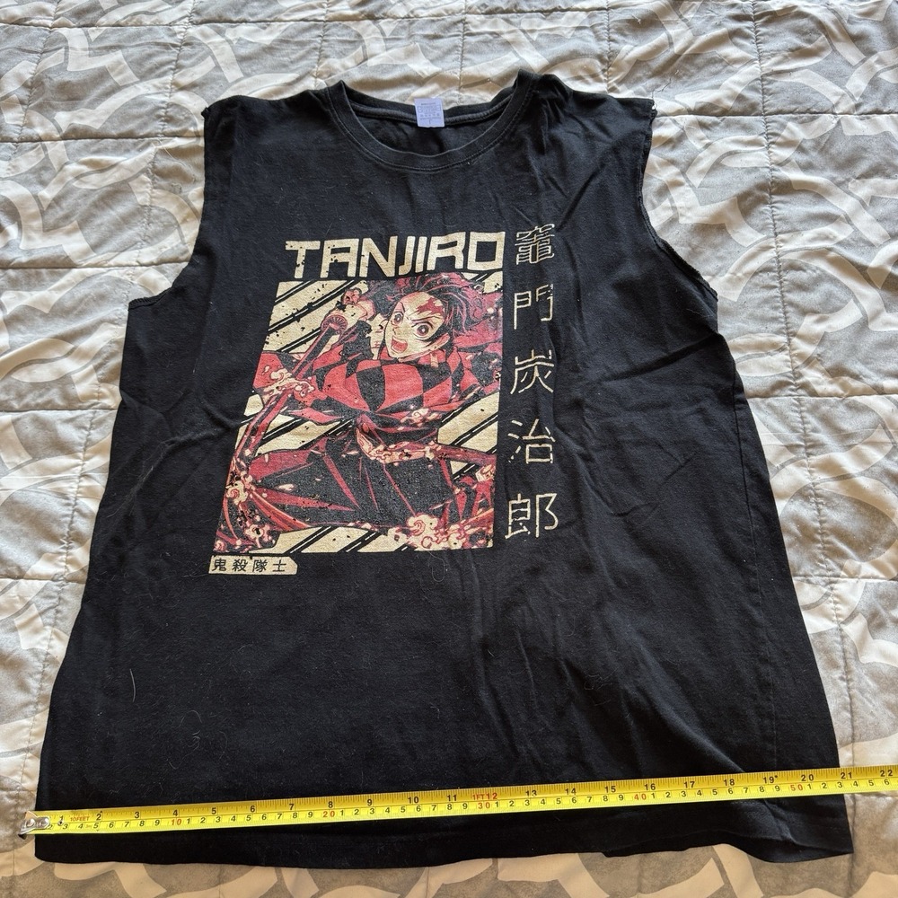 Mens Tanjiro Kamado Grafic Tee Size Large BLK Tank Top Sleeveless Demon Slayer